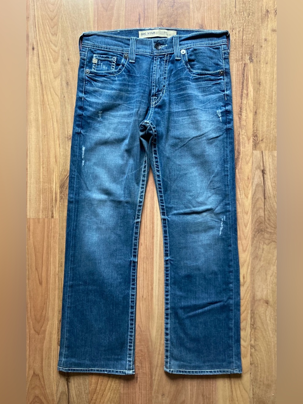 Big Star Pioneer Regular Boot Cut Distressed Stretch Blue Jeans Mens 32x30
